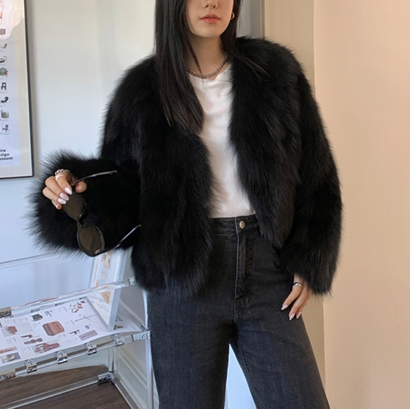 Women Real Natural Fox Fur Genuine Coats Fashion Thick Warm Long Sleeves - Picture 2 of 6